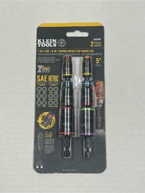 NWT Klein Tools 2 Pack 7-in-1 SAE and 6-in-1 Metric Impact Flip Socket Set